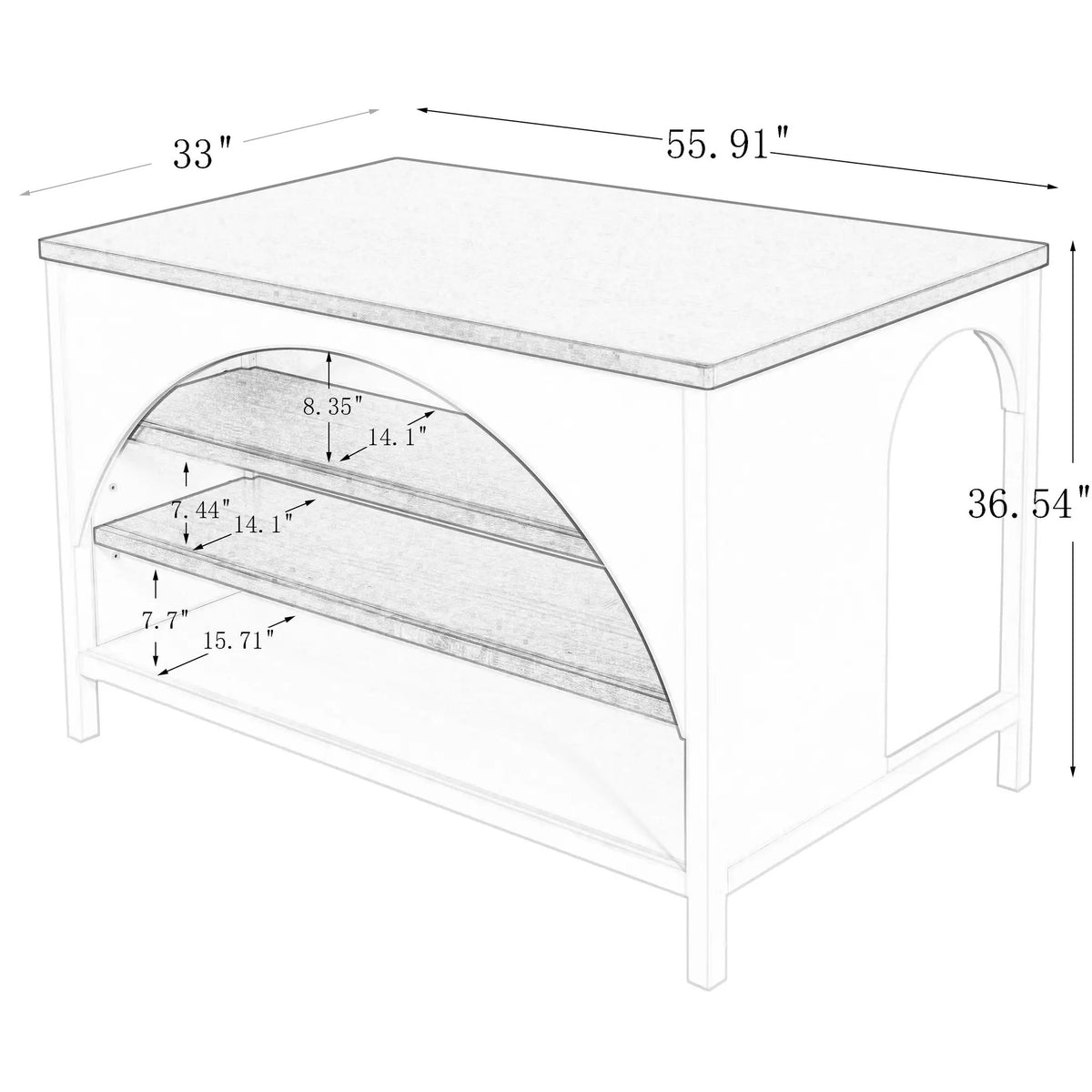 56" Farmhouse Kitchen Island with Open Storage by HouseOfZazla