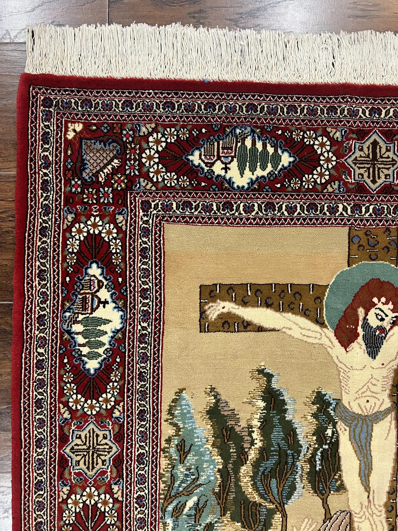 Persian Kashan Pictorial Rug 3x5 - Jesus on Cross by Jewel Rugs