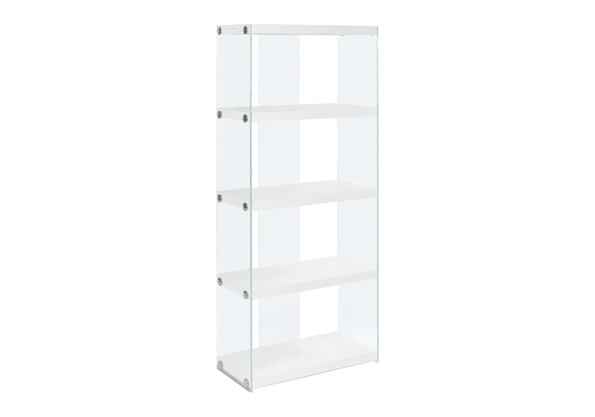 Bookshelf, Bookcase, Etagere, 5 Tier, Glossy Clear Tempered Glass - White by Unique Piece Furniture