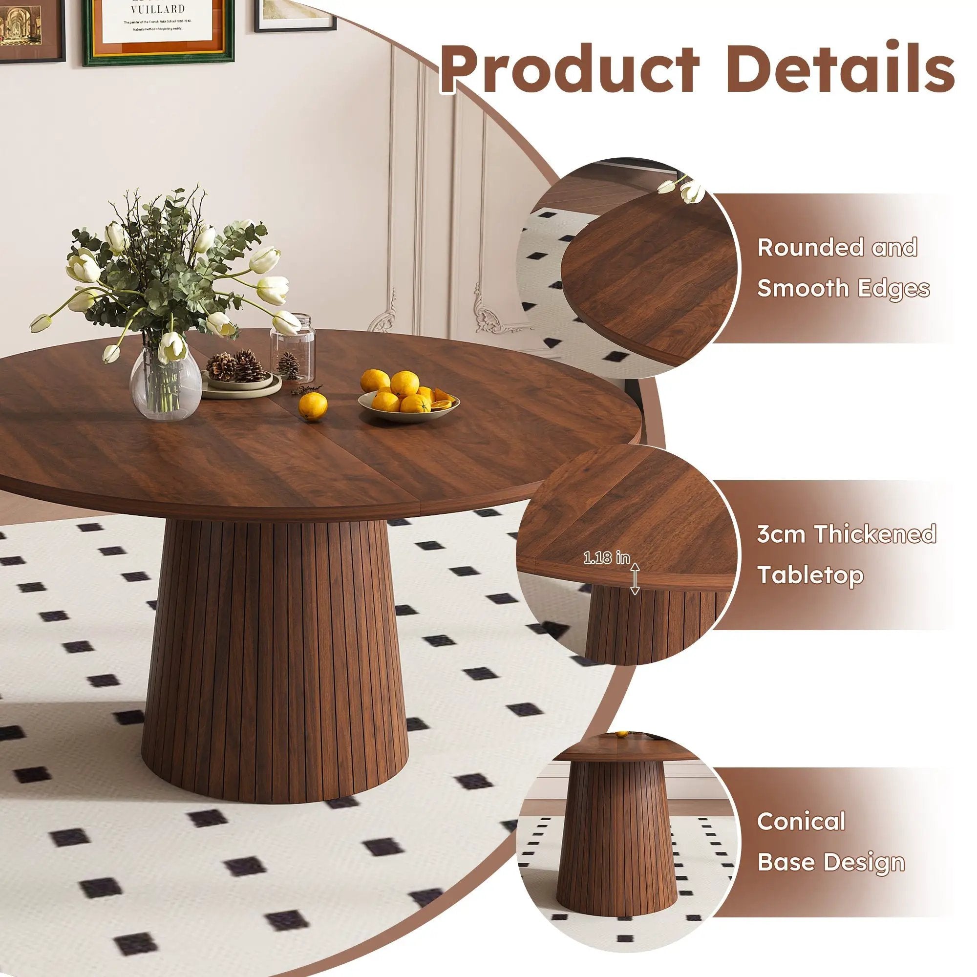 47 Inch Round MDF Dining Table for 4, Modern Farmhouse Style by HouseOfZazla
