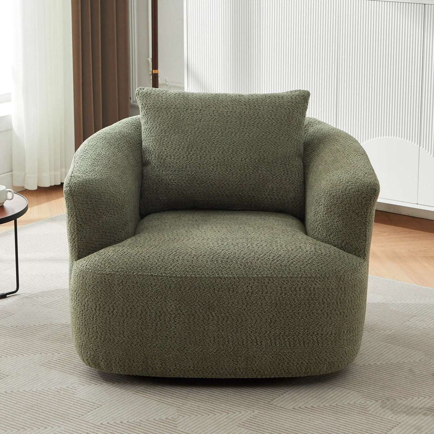 360° Swivel Barrel Sofa Chair With Throw Pillow, Upholstered Accent Chair by Unique Piece Furniture