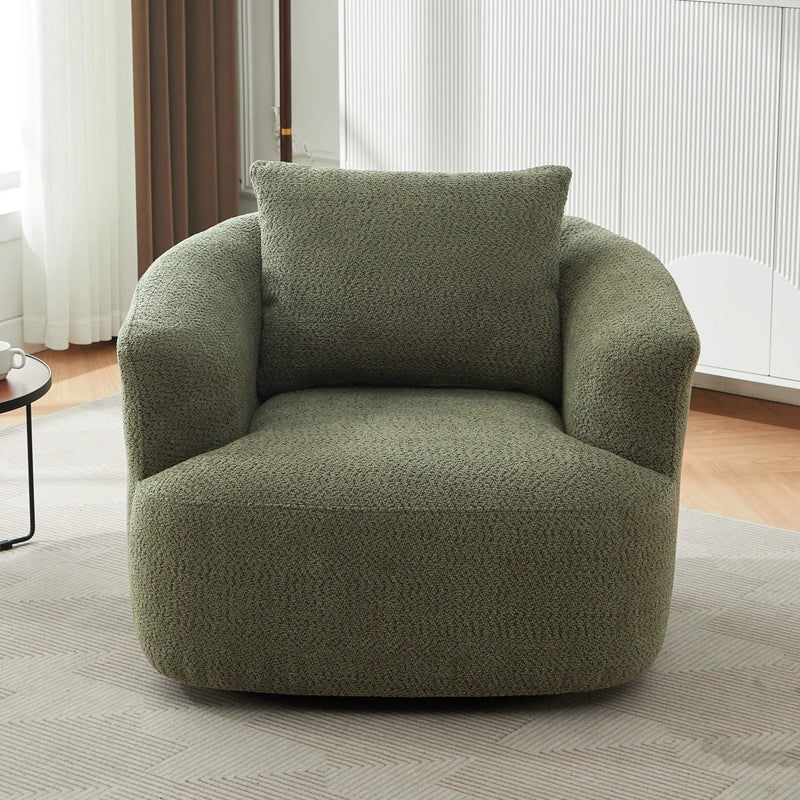 360° Swivel Barrel Sofa Chair With Throw Pillow, Upholstered Accent Chair by HouseOfZazla