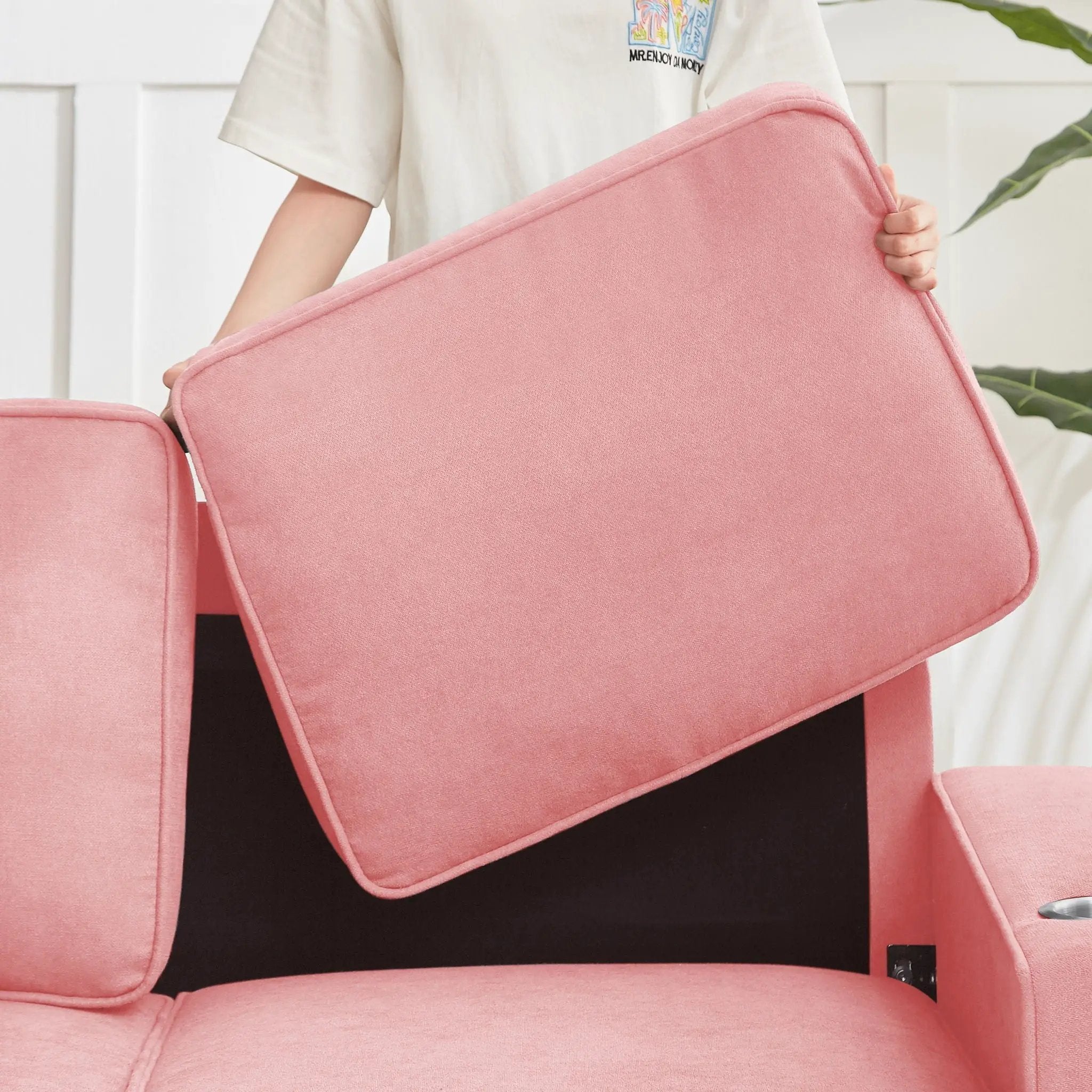 Modern Snowfleece Fabric 3 Seater Sofa With Cup Holder by HouseOfZazla