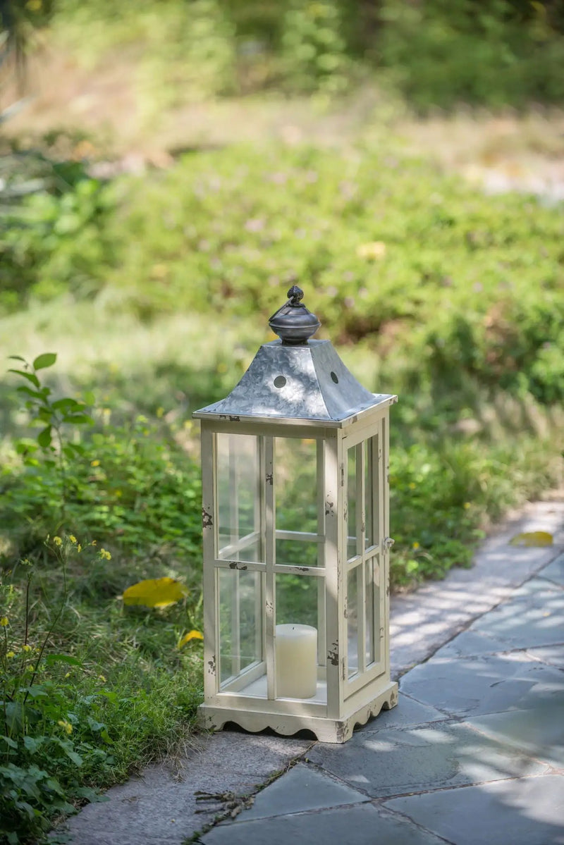 Wooden Candle Lantern Decorative, Hurricane Lantern Holder Decor For Indoor Outdoor, Home Garden - Ivory by HouseOfZazla
