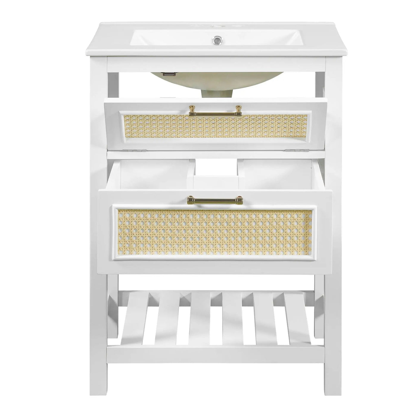 Modern Bathroom Vanity With Integrated Sink, Cabinet With 1 Deep Drawer And 1 Tip-Out Drawer by HouseOfZazla