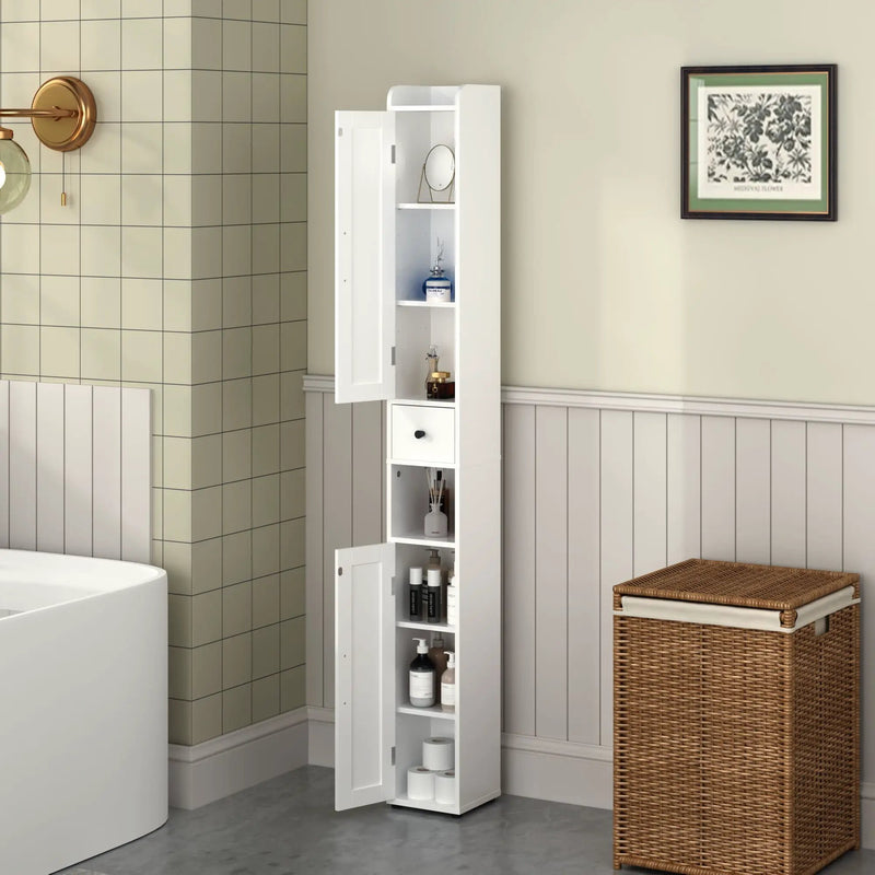 Slim Tall Bathroom Storage Cabinet With Adjustable Shelves, 2 Doors Freestanding Cabinet - White by HouseOfZazla