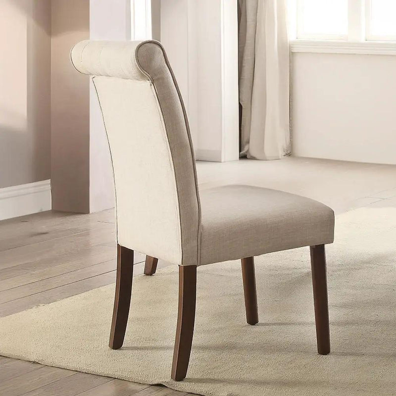 Gasha - Side Chair (Set of 2) - Beige Linen & Walnut by Unique Piece Furniture