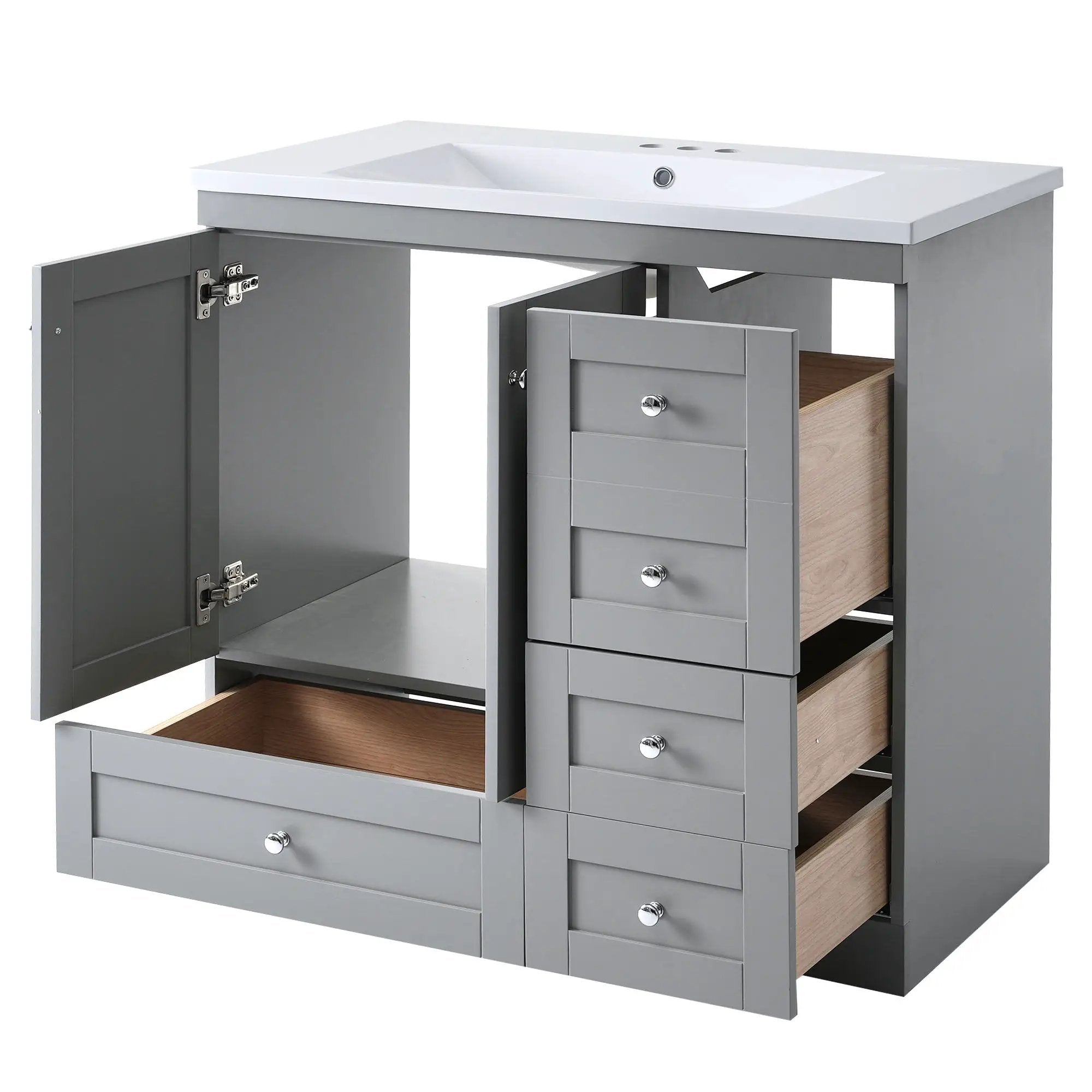 Shaker Free Standing Bathroom Vanity Cabinet With Sink, Soft Close Drawers, Soft Close Doors by HouseOfZazla