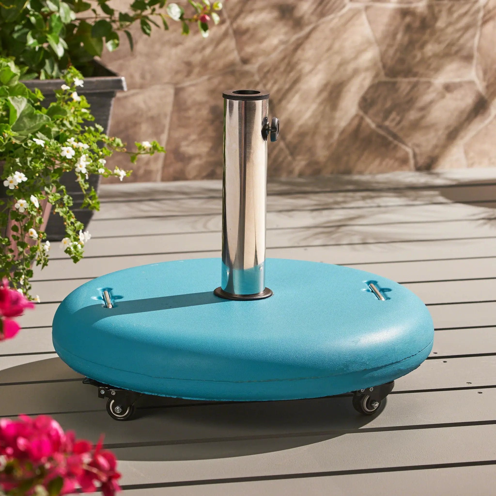 Wheelie Round Umbrella Base with Stainless Steel Holder by HouseOfZazla
