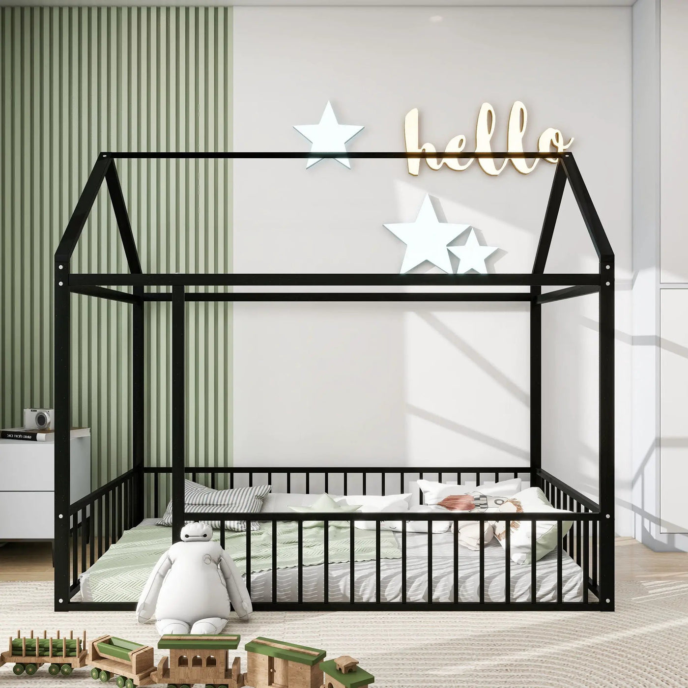 Metal Bed House Bed Frame With Fence by Unique Piece Furniture
