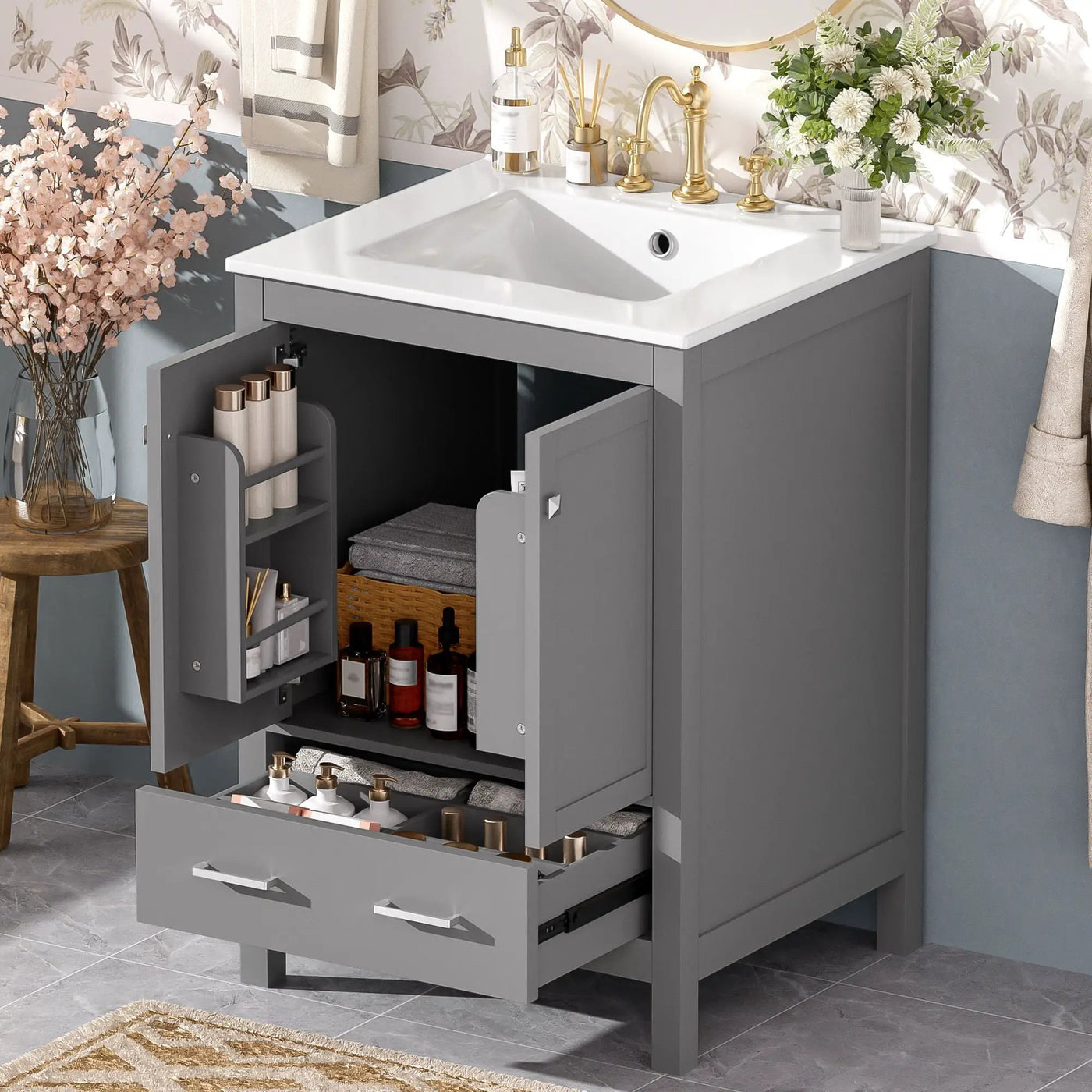 Bathroom Vanity With Integrated Undermount Ceramic Sink, 2 Doors And 1 Drawer, Soft Close Hinges by Unique Piece Furniture