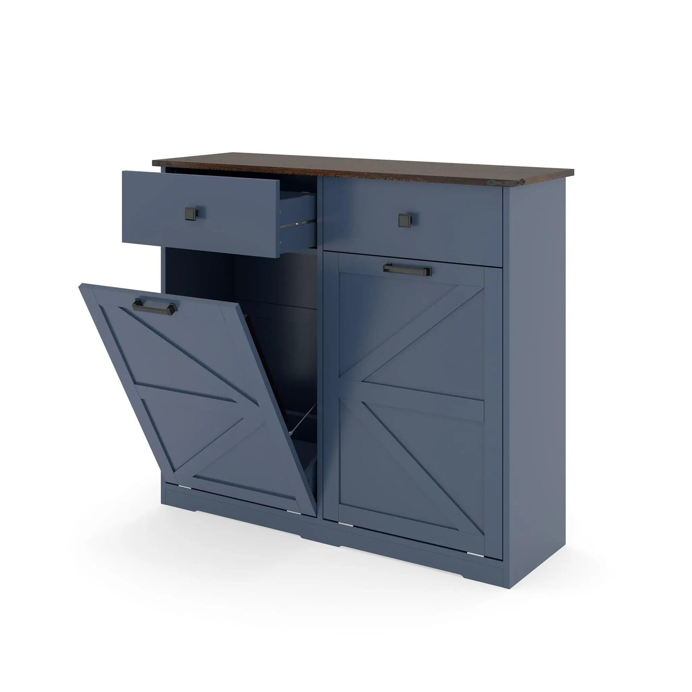 Double Tilt Out Trash Cabinet With Hideaway Drawer And Barn Door Style by HouseOfZazla