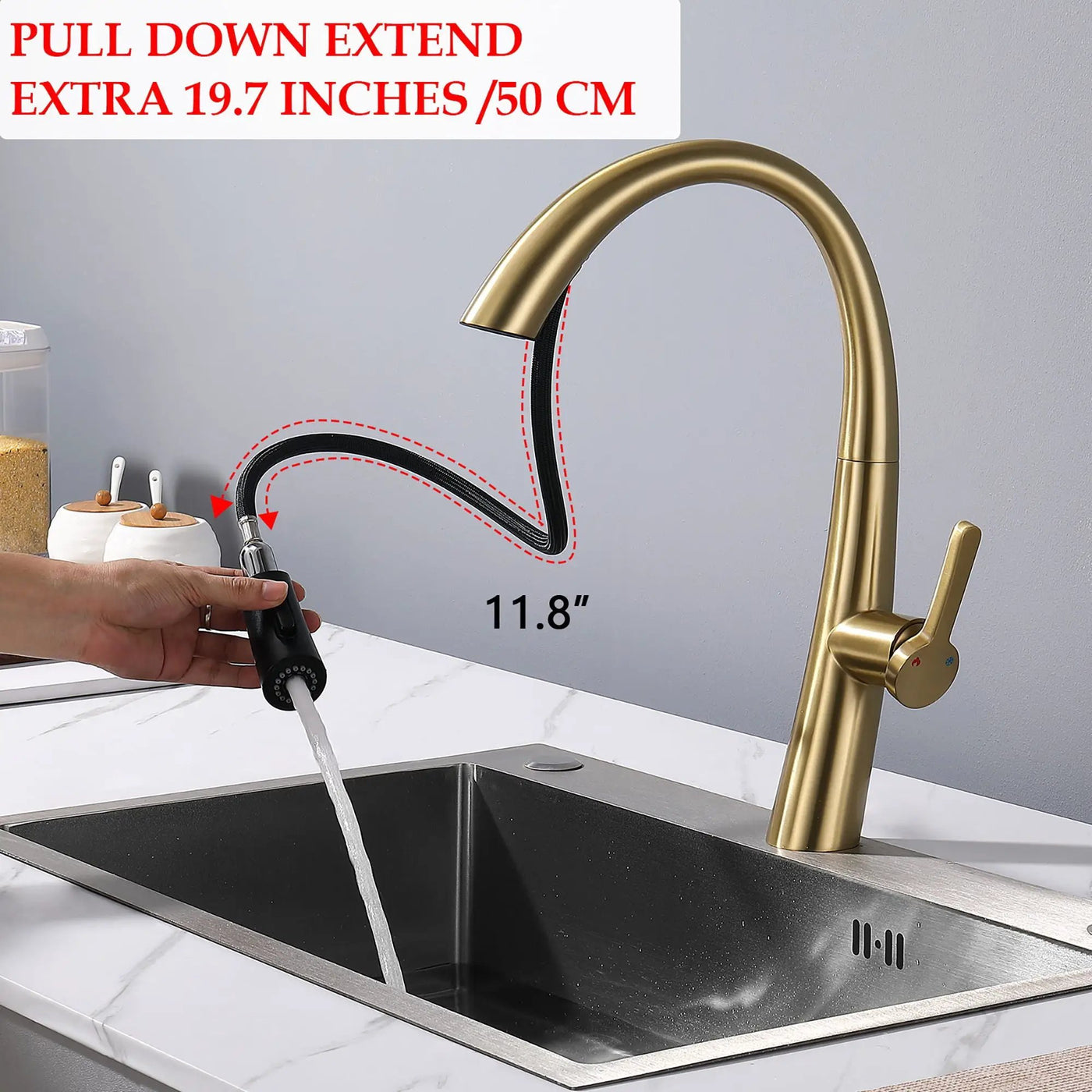 Elegant Single Handle Stainless Steel Pull Out Kitchen Faucet With High Arch Spout by HouseOfZazla