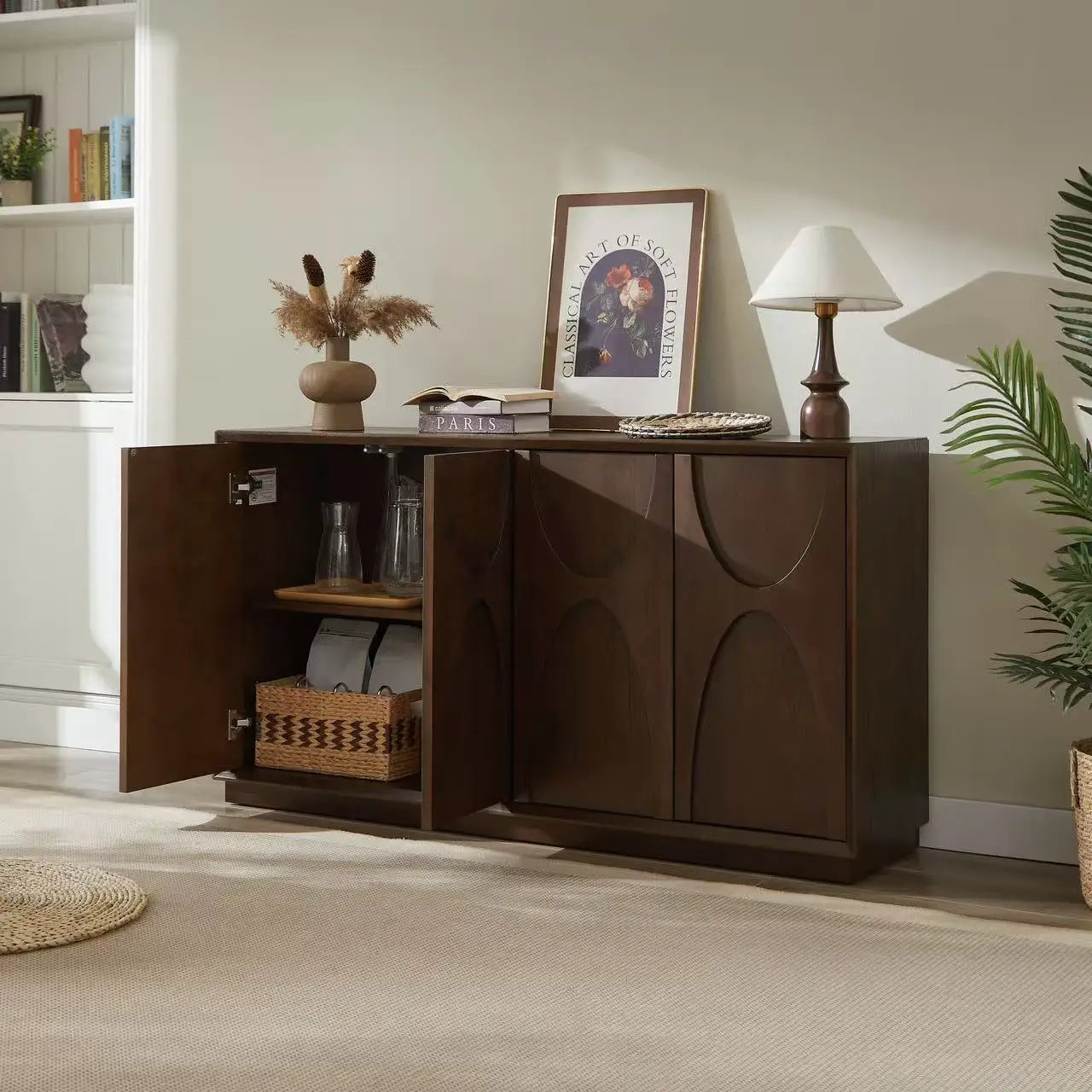 4 Door Accent Cabinet with Solid Wood Carved Doors by HouseOfZazla