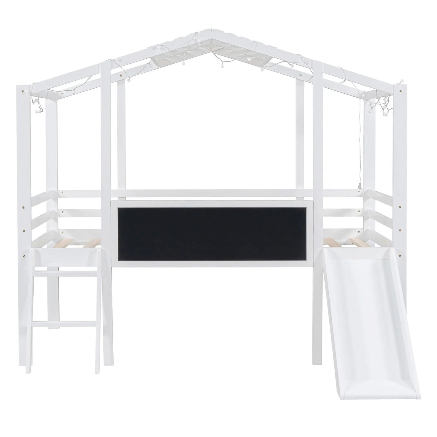 Loft House Bed With Ladder And Slide, With board And Light Strip On The Roof by Unique Piece Furniture