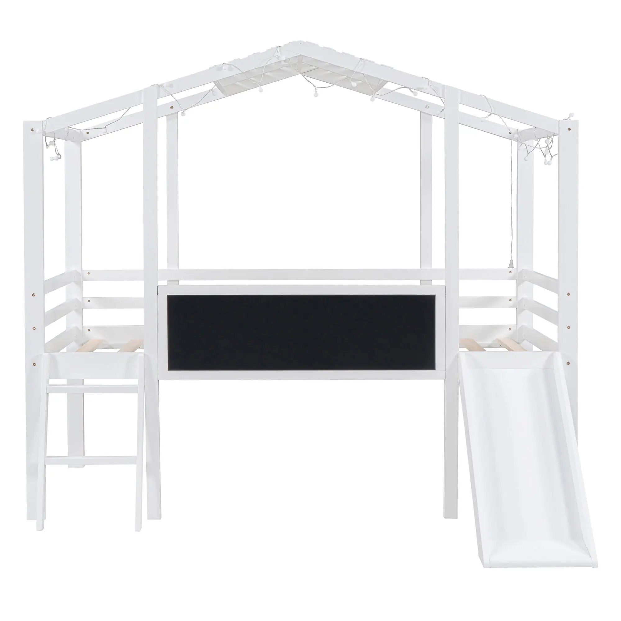 Loft House Bed With Ladder And Slide, With board And Light Strip On The Roof by HouseOfZazla