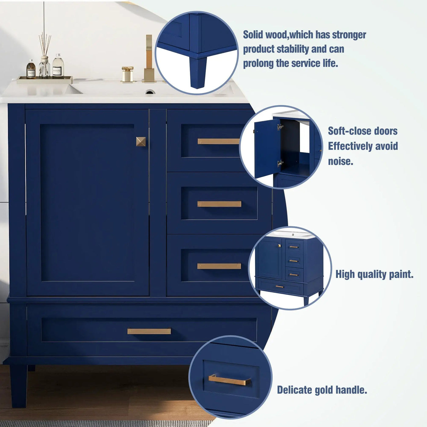 Bathroom Vanity, Modern Bathroom Cabinet With Sink Combo Set, Bathroom Storage Cabinet With A Soft Closing Door And 3 Drawers, Solid Wood Frame by Unique Piece Furniture