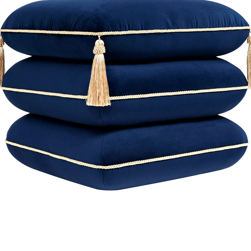 Monarch 19.5" Squared Upholstered Ottoman with Bullion Fringe by HouseOfZazla