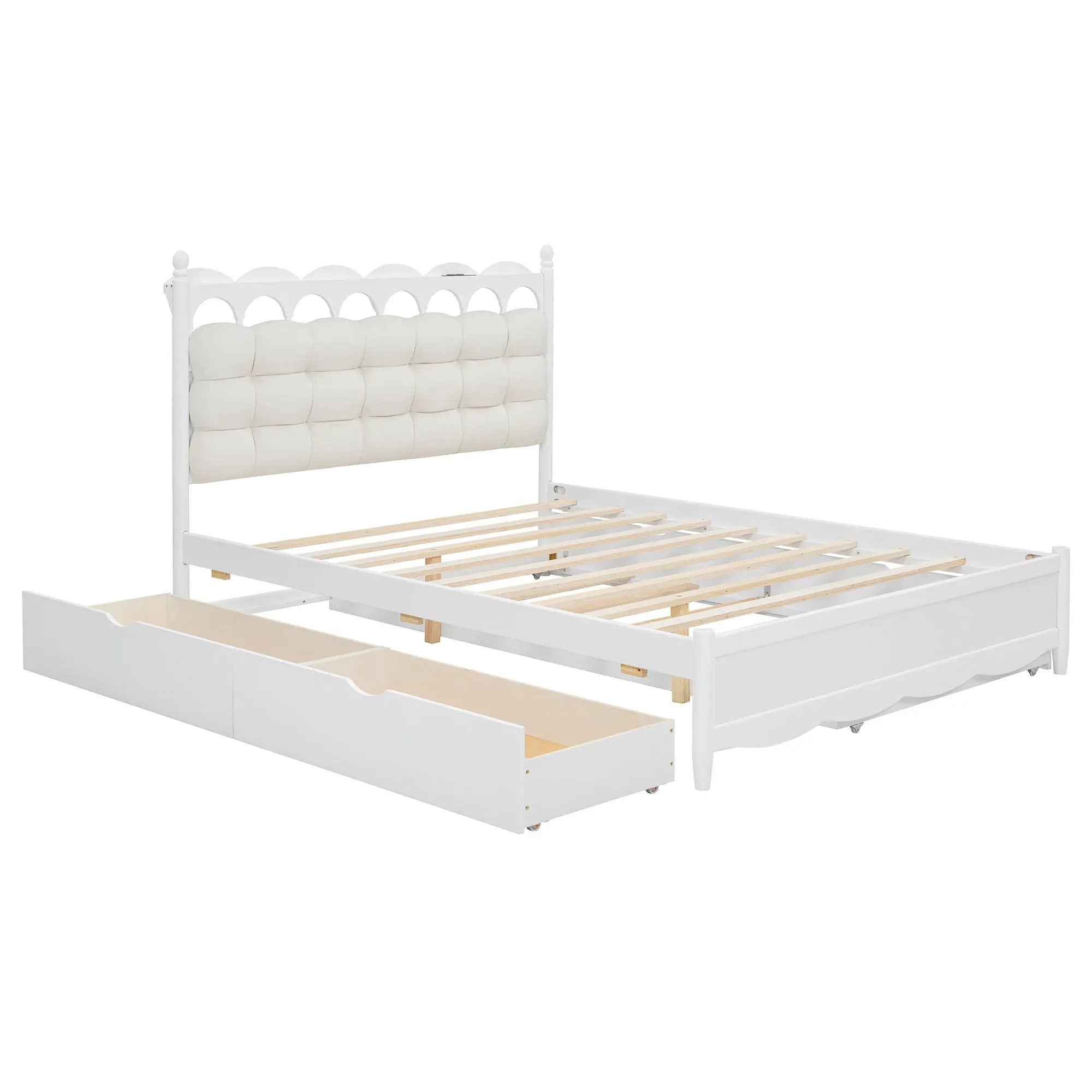 Storage Platform Bed, With 2 Big Drawers, Trundle, One Set Of Sockets & USB Ports by HouseOfZazla