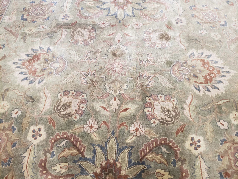 Green Indo Mahal Area Rug 9x12, Wool Hand-Knotted Carpet by Jewel Rugs