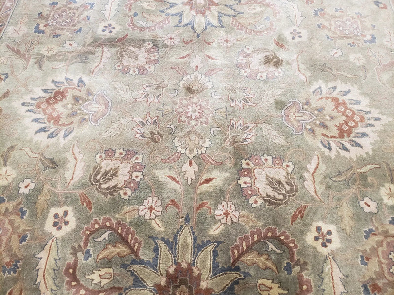 Green Indo Mahal Area Rug 9x12, Wool Hand-Knotted Carpet by Jewel Rugs