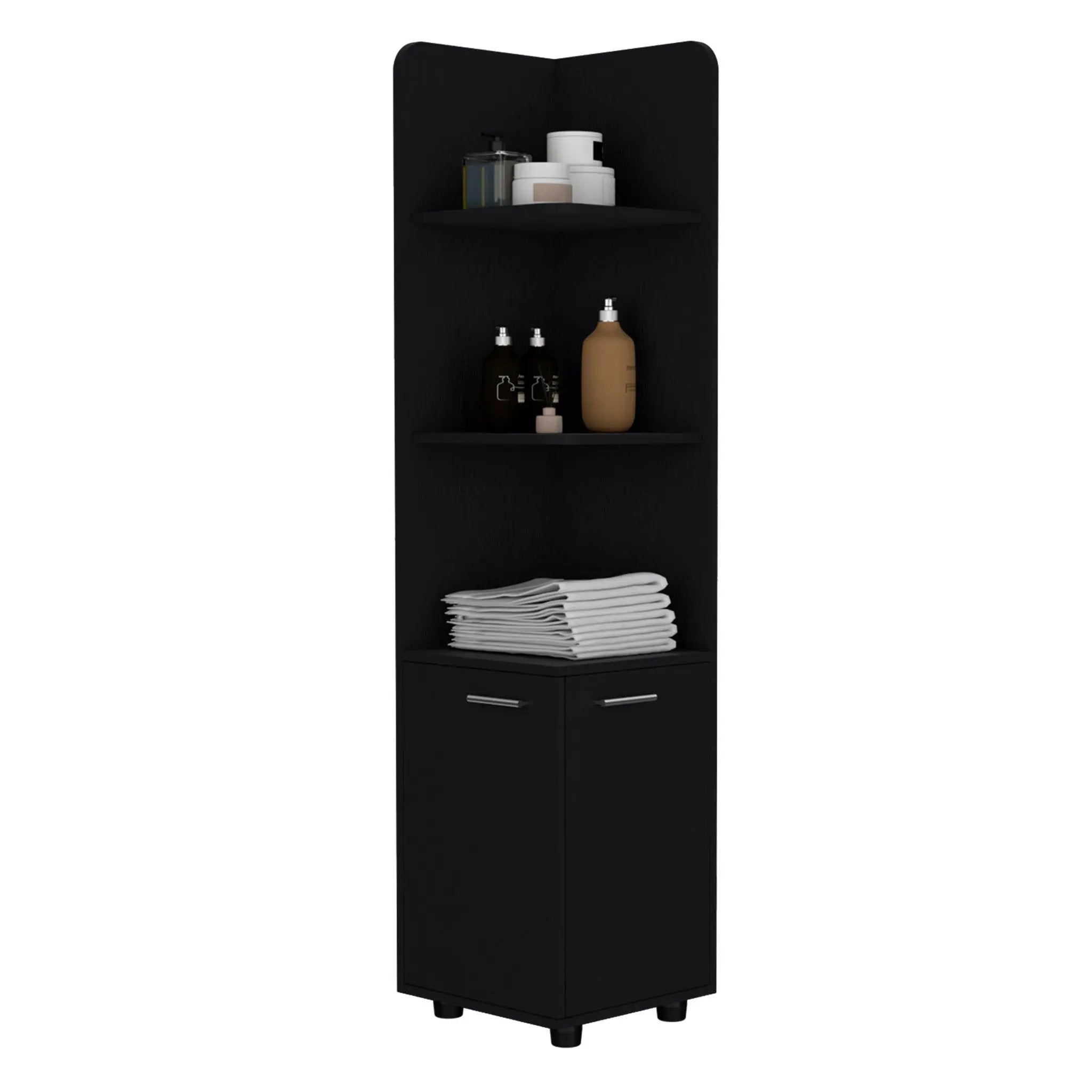 Corner Cabinet Tall With 3 Tier Shelf And 2 Door - Black by Unique Piece Furniture