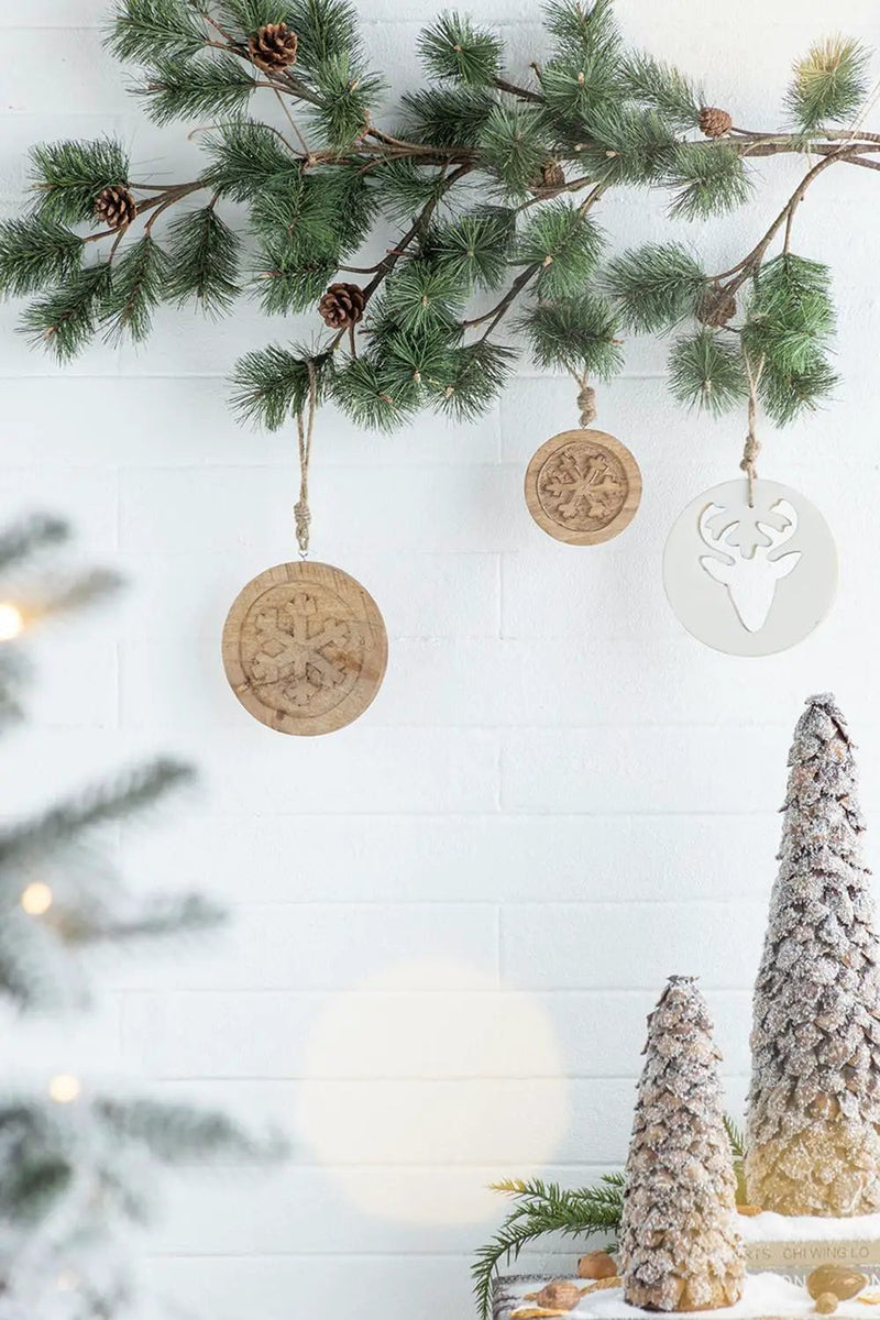 Wooden Hanging Circle With Snowflake Cut Decorative Hanging Christmas Tree Ornaments For Holiday Party Decorations (Set of 12) - Multi by Unique Piece Furniture