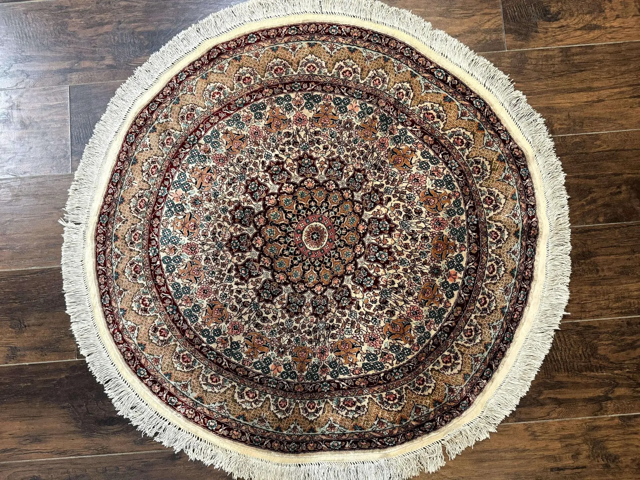 Round Silk Rug 3x3, Extremely Fine 580 KSPI, Sino Persian Round Handmade Carpet, Silk on Silk by Jewel Rugs