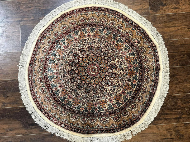 Round Silk Rug 3x3, Extremely Fine 580 KSPI, Sino Persian Round Handmade Carpet, Silk on Silk by Jewel Rugs
