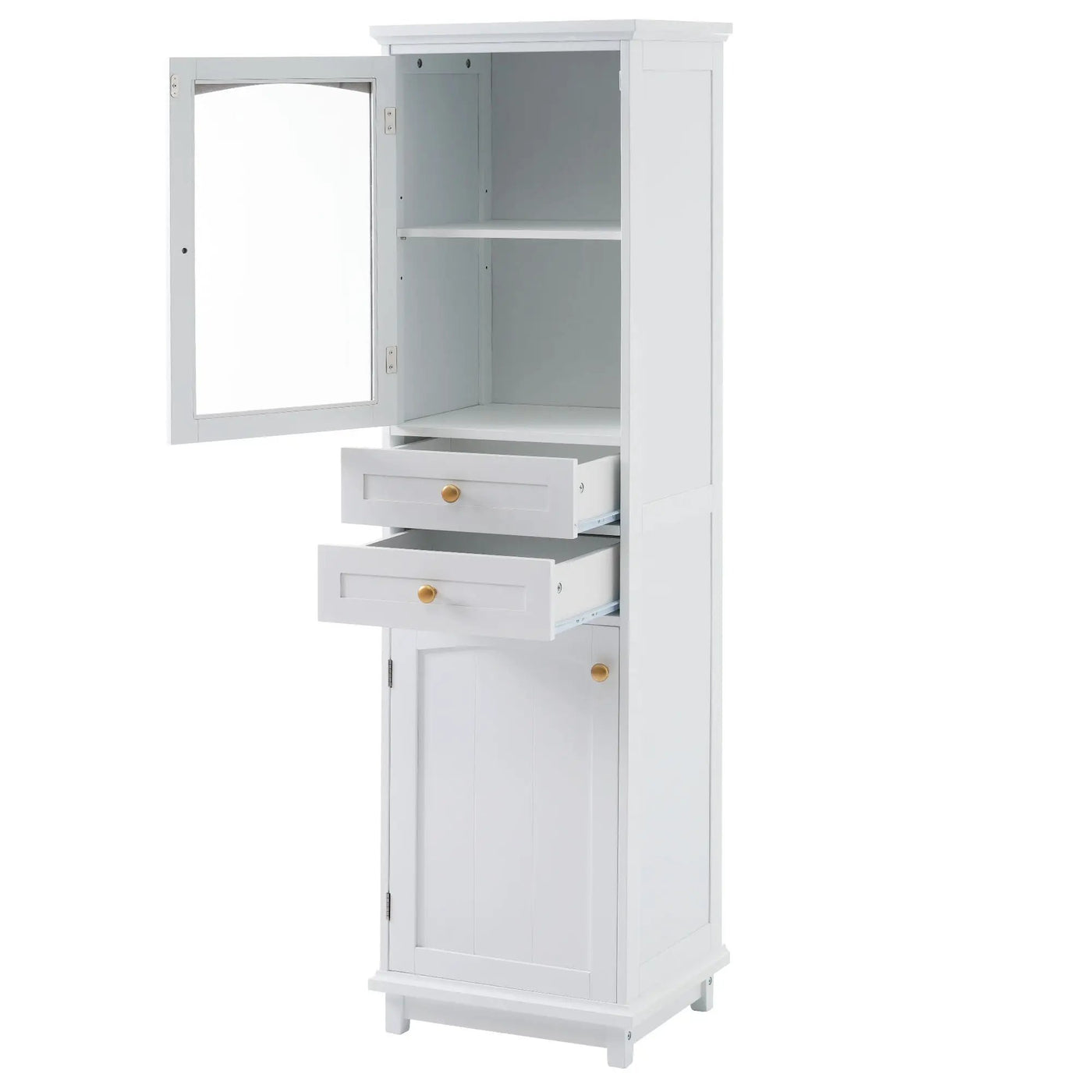 Tall Bathroom Storage Cabinet With Glass Doors, Free-Standing, Two Drawers, And Adjustable Shelves, Board, Painted Perfect For Displaying Your Favorite Items by HouseOfZazla