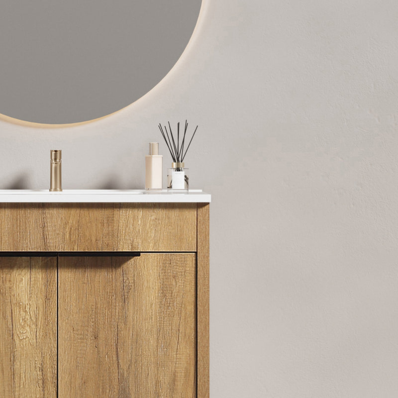 30inch Floor-Standing Bathroom Vanity with 3D Grooved Panel and Integrated Ceramic Sink by HouseOfZazla