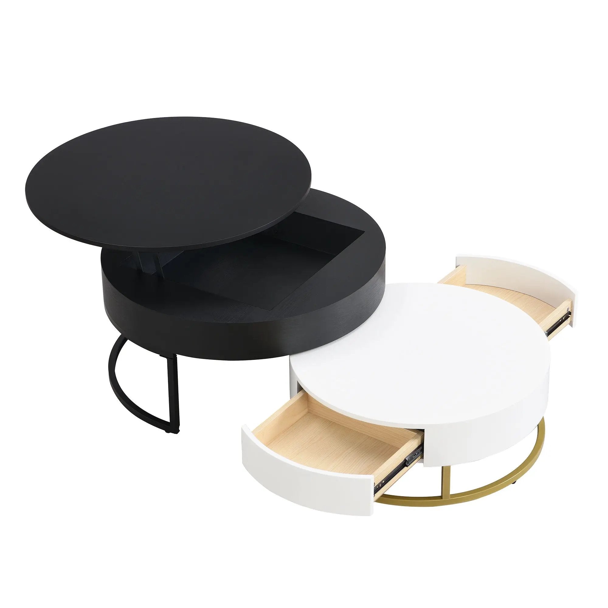 Modern Round Lift-Top Nesting Coffee Tables With 2 Drawers by Unique Piece Furniture