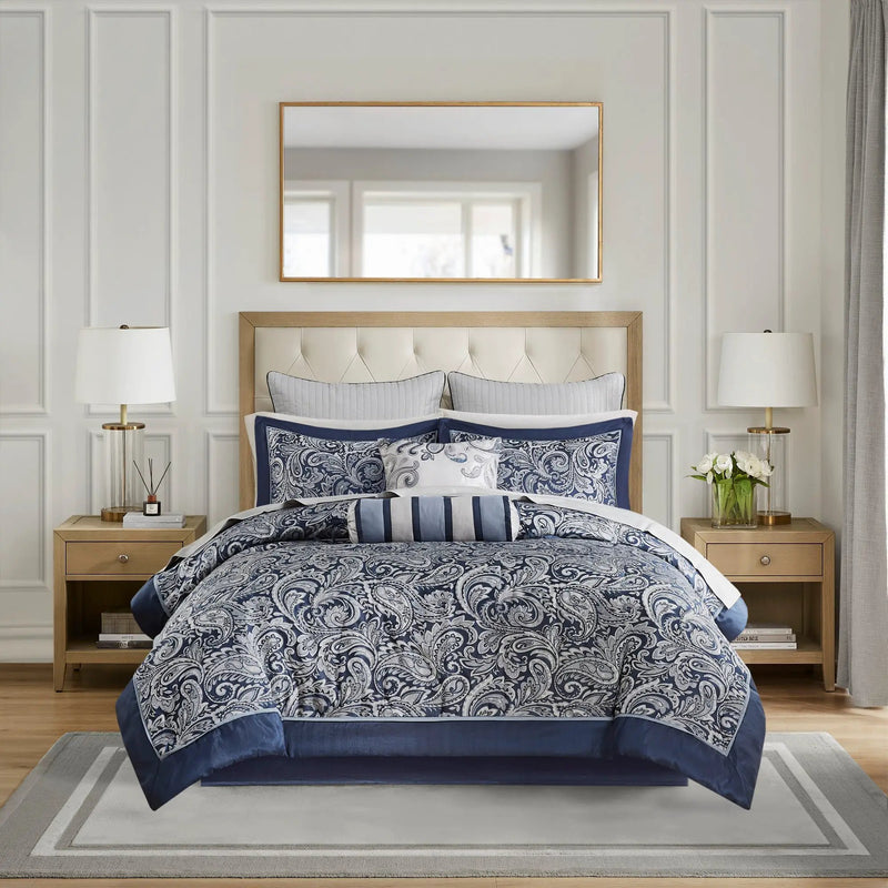 12 Piece Comforter Set with Cotton Bed Sheets Navy Cal King by HouseOfZazla