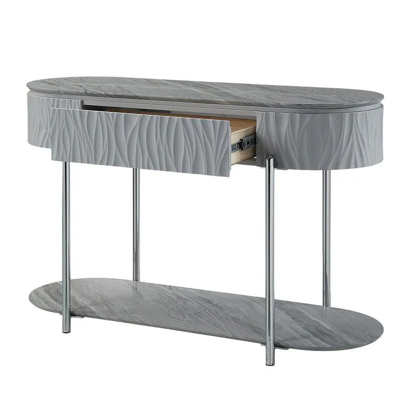 Yukino - Sofa Table - Gray High Gloss & Chrome by Unique Piece Furniture