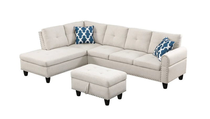 Alger - Wide Left Hand Facing Sofa & Chaise With Ottoman - Beige by Unique Piece Furniture