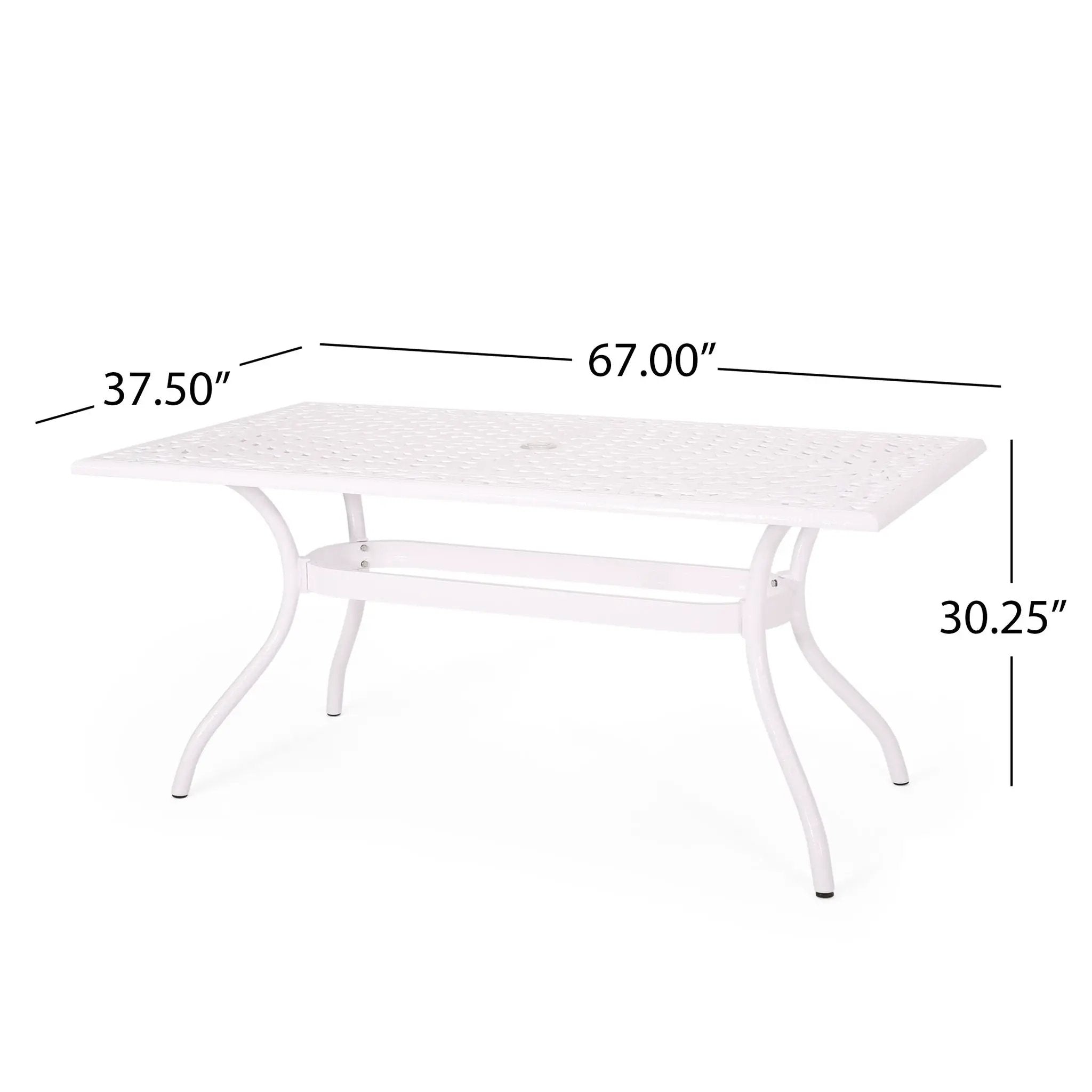 Celestine Outdoor Cast Aluminum Dining Table with Floral Lattice Design and Umbrella Holder by HouseOfZazla