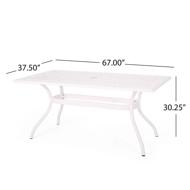 Celestine Outdoor Cast Aluminum Dining Table with Floral Lattice Design and Umbrella Holder by HouseOfZazla