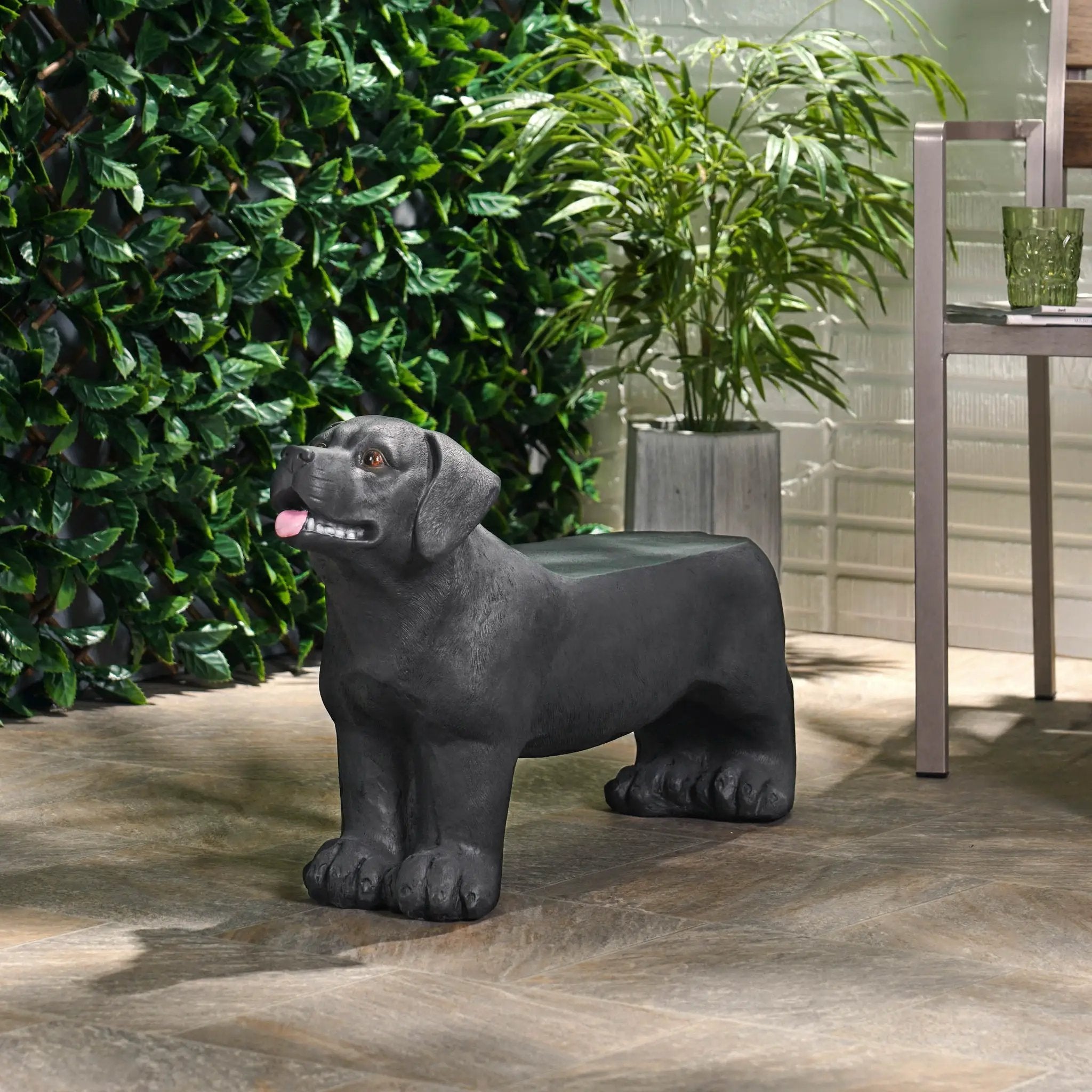 MGO Dog Bench - Outdoor Labrador Design, Matte Black by HouseOfZazla