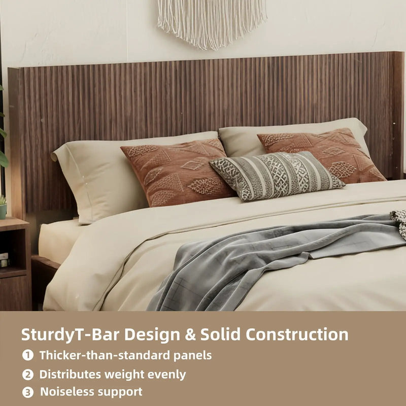 Queen Headboard Only, Fluted Panel Design - Walnut