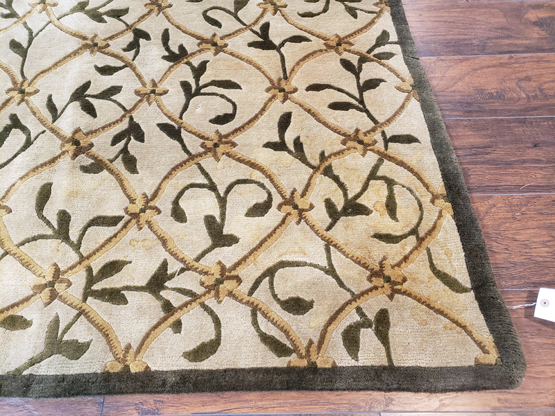 Vintage Tibetan Nepalese Area Rug 9x12, Wool Hand-Knotted, Beige Nepali Soft Pile Carpet, 9 x 12 Living Room Modern Dining Room Rug by Jewel Rugs