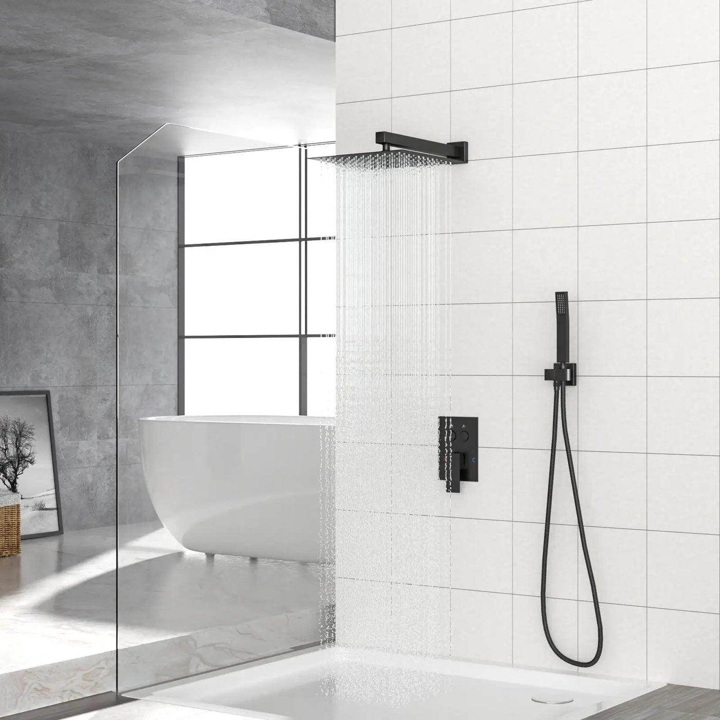Dual Shower Head System With Square Rain Shower And Rough In Valve by HouseOfZazla