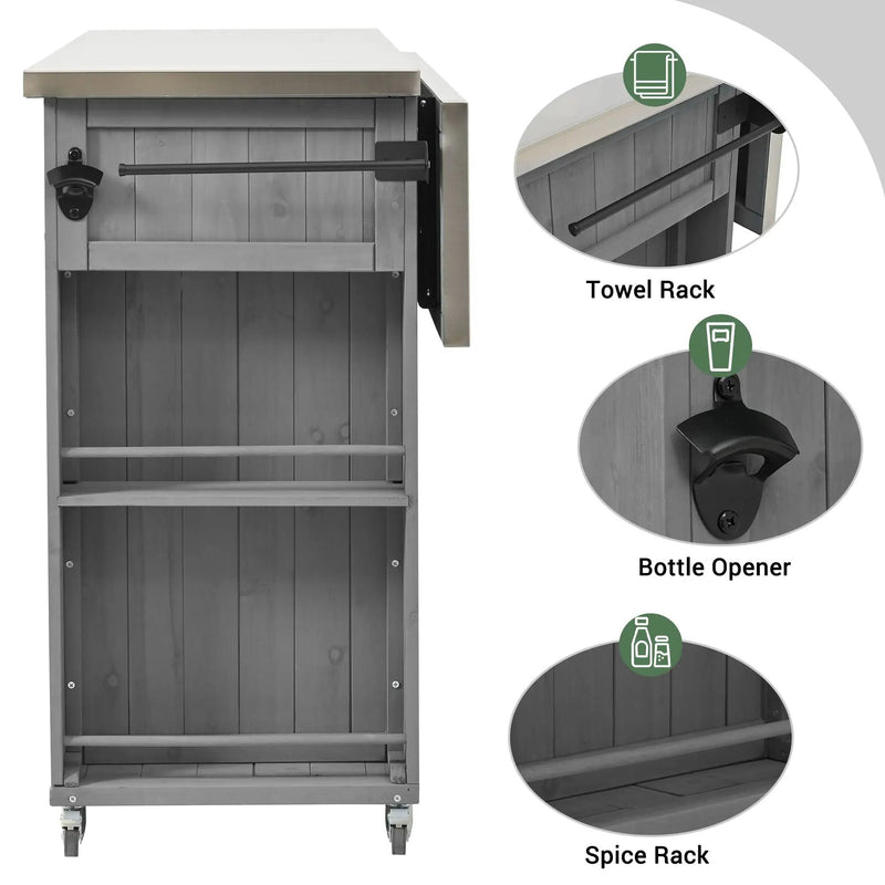 Outdoor Kitchen Island With Stainless Steel Top, Ample Storage Space, Towel And Spice Racks And A Bottle Opener by Unique Piece Furniture