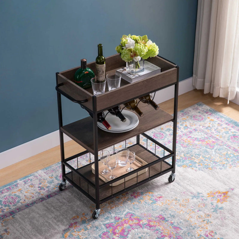 Rolling Kitchen Cart With Storage And Four Wine Bottle Rack by HouseOfZazla