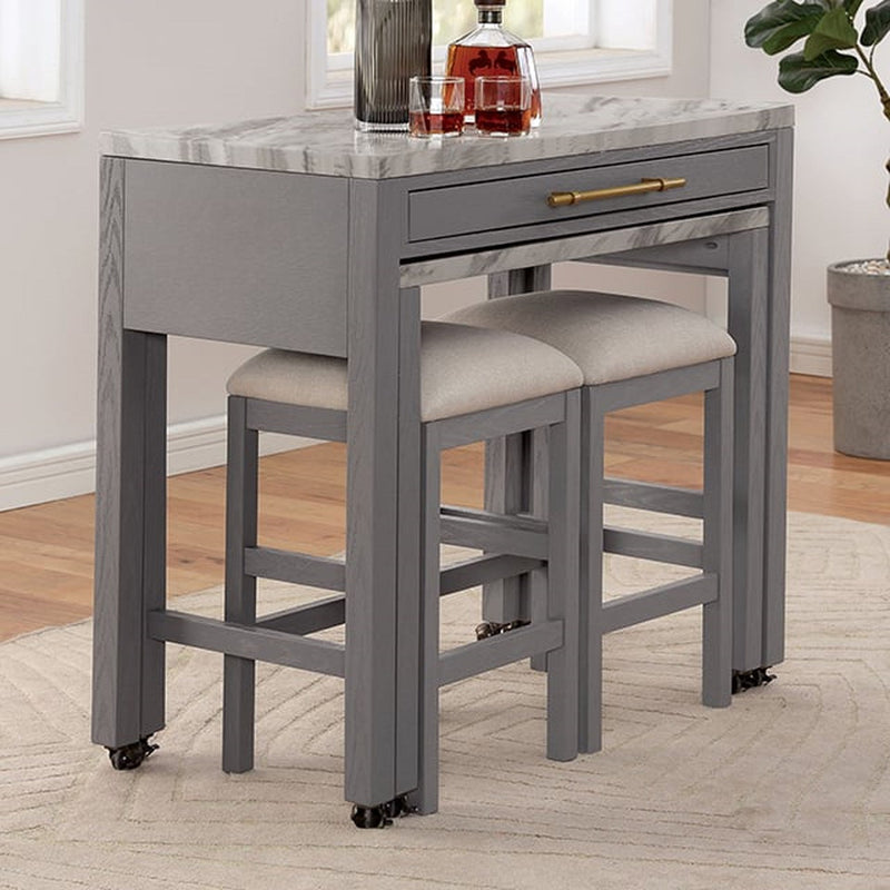 Light Gray Faux Marble Dining Table with Storage Drawer by HouseOfZazla