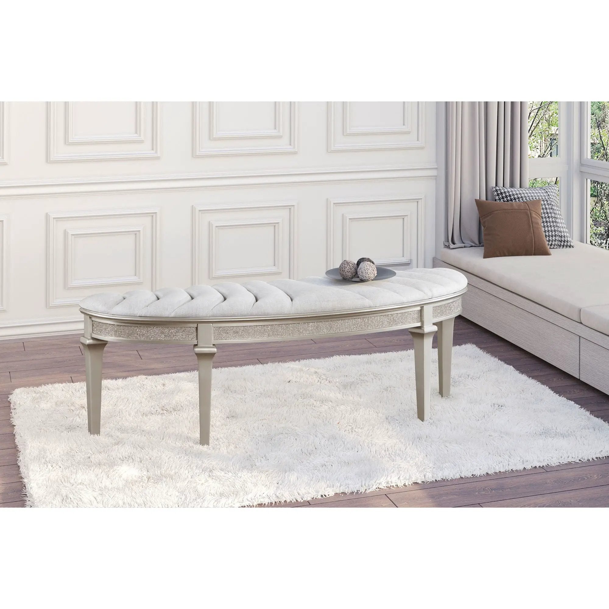 Colwood - Upholstered Curved With Channel Tufting And Slender Tapered Legs - Silver Gray by HouseOfZazla