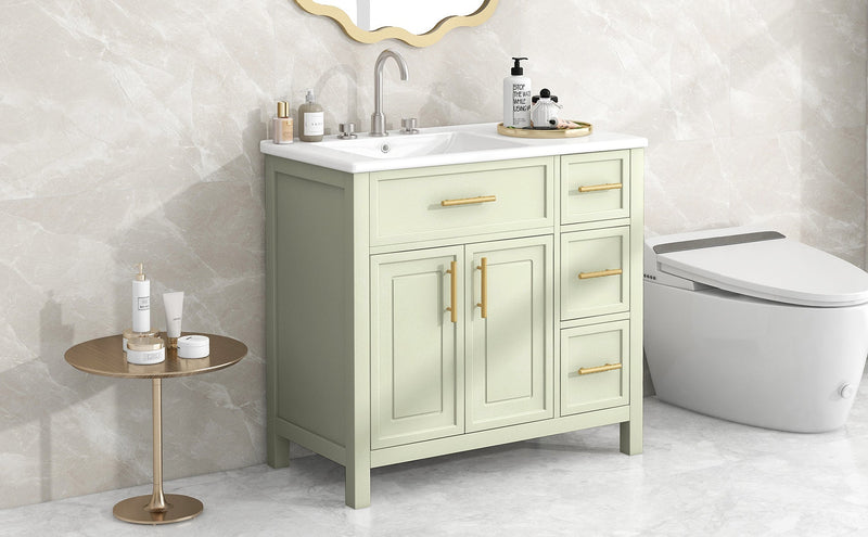36" Bathroom Vanity with Sink Top, Cabinet with Two Doors and Three Drawers by HouseOfZazla