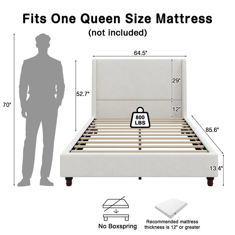 52.7" Tall Upholstered Wingback Queen Platform Bed Frame by HouseOfZazla