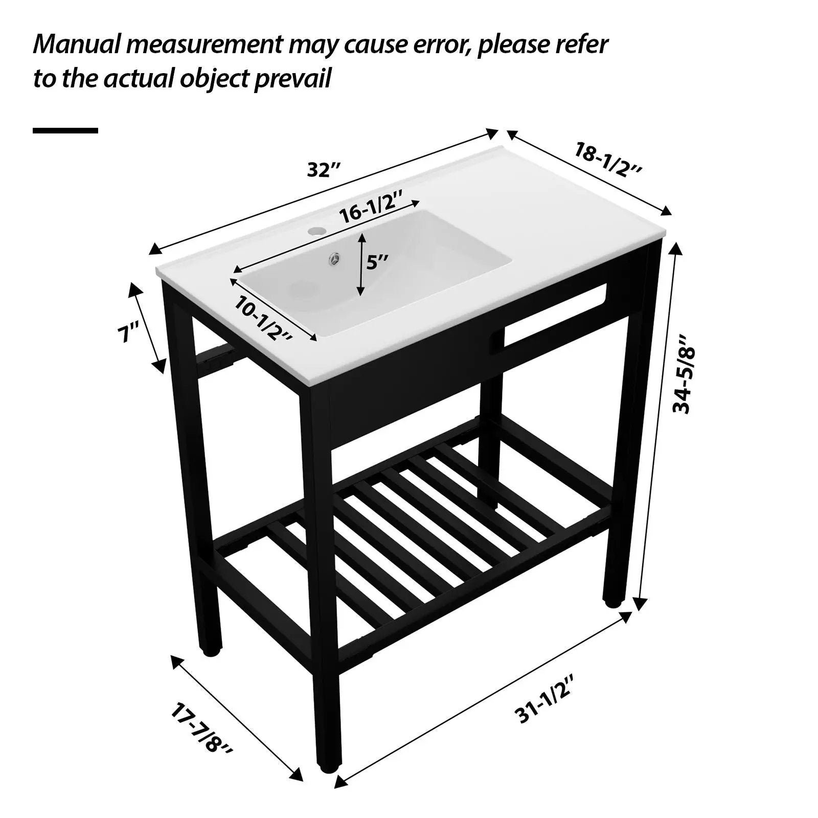 Console Sink With Legs, 32" X 18.5", Durable Porcela With Support - White / Black by HouseOfZazla