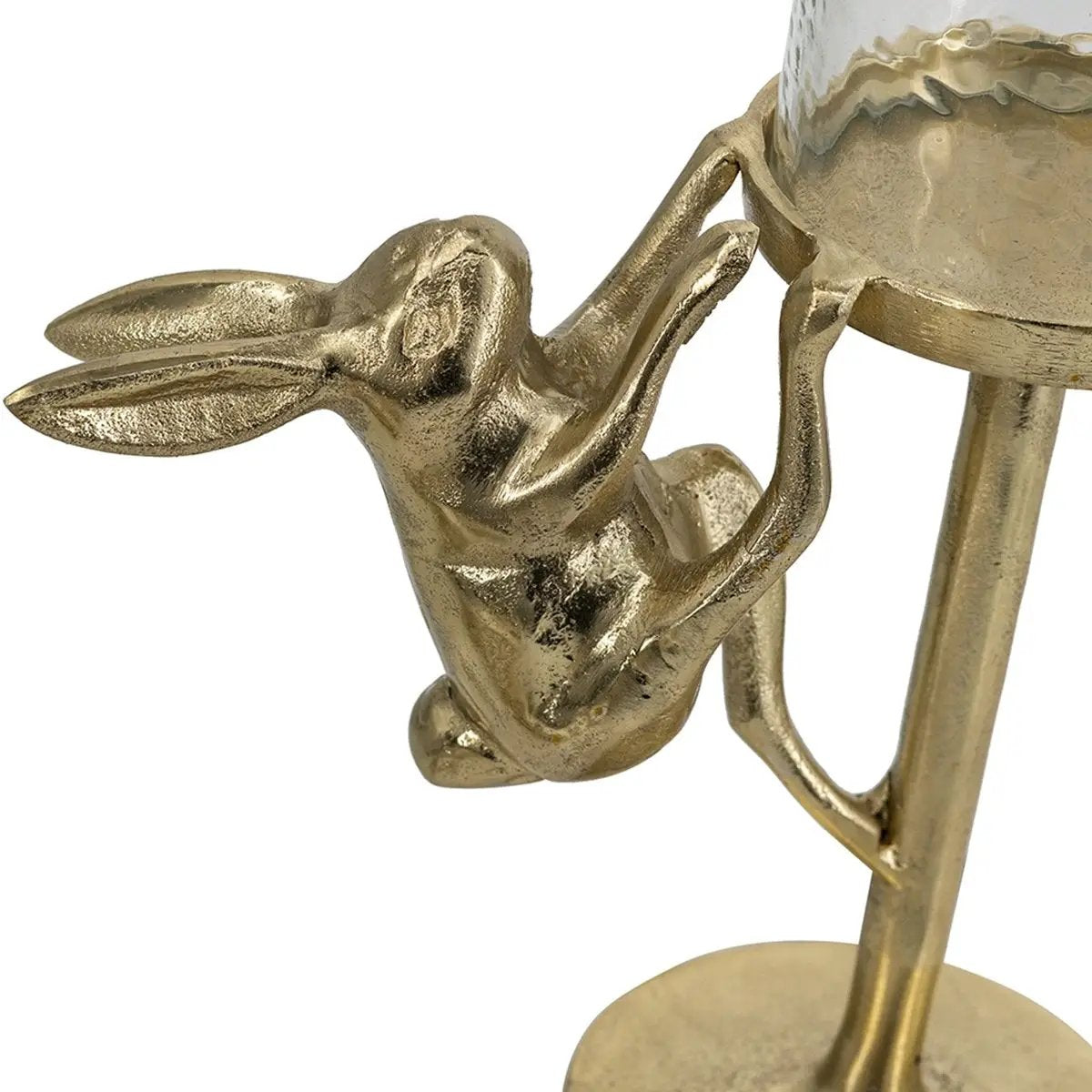 Set of 2 Gold Rabbit Pillar Candle Holders with Clear Glass Hurricane Shade by HouseOfZazla