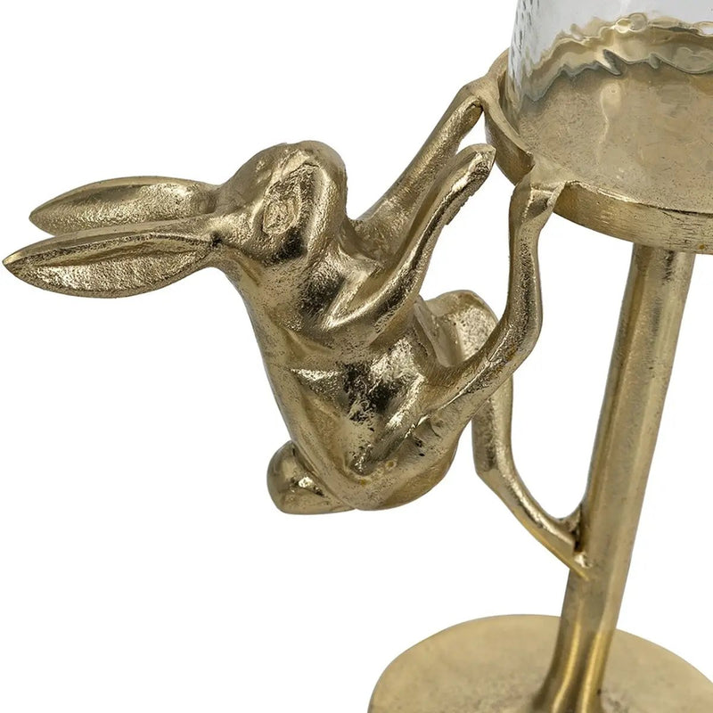 7.9x4x11' Gold Rabbit Pillar Candle Holder with Clear Glass Hurricane Shade by HouseOfZazla